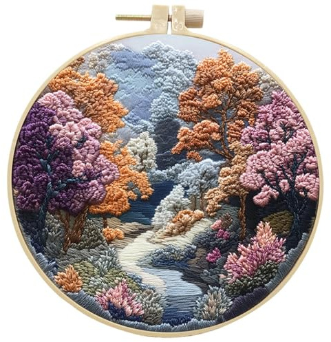 Embroidery Kit for Beginners and Advanced with Hoop, Flower Animal Insect Pet Embroidery Kits for Adults, Embroidery Kit Stitches Hobby (Landscaping)