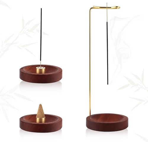 Porta incenso 2 in 1 - Porta incenso con base in legno dal design moderno con 9 fori e spirale a cono - Per meditazione, yoga e aromaterapia