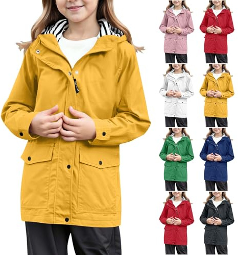 Regenjacke Mädchen Wasserdicht Winddicht Atmungsaktiv Softshelljacke mit Kapuze Leichte Übergangsjacke Reißverschluss Windbreaker Preppy Regenmantel Trenchcoat Outdoor (Black, 11-12 Years)