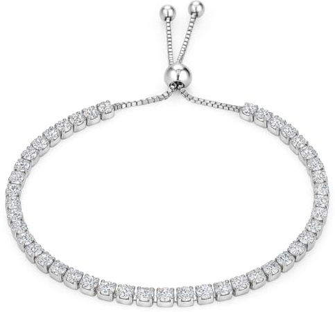 Bracciale Tennis Acciaio con Zirconi 5A da 3mm, Gioiello Elegante per Donna e Uomo, Misura Regolabile, Chiusura Scorrevole, Anallergico, Idea Regalo Raffinata, Qualità Made in Italy (Bianco)