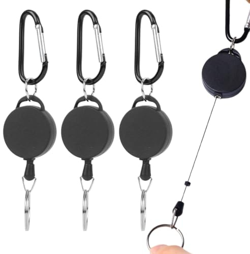 3 Portachiavi Retrattile Estendibili（estensibile 60 cm）, Porta Badge da Collo con Cordino, Portachiavi a Molla con Moschettone per Tesserino, Cordoncino Portatessere
