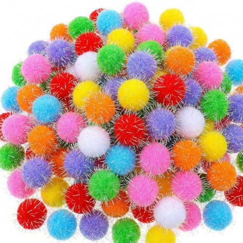Wanmu 120Pcs Cat Pom Pom Balls, 1.6 inches Assorted Color Flash Ball Fuzzy Sparkle Balls, Interactive Cat Toys for Kitten Play Exercise and Entertainment
