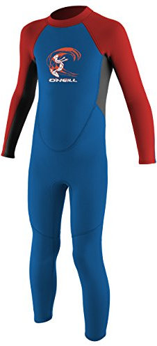 O'Neill Toddler Reactor-2 2mm Back Zip Full Wetsuit, Ocean/Graphite/Red, 6