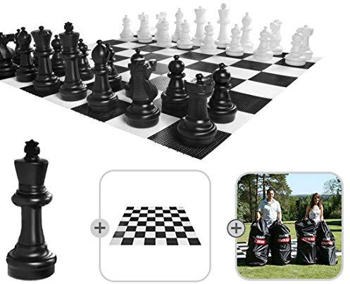Ubergames Scacchi da giardino – Scacchi + tappetino e borsa, impermeabile e resistente ai raggi UV, 32 pezzi, 2 – 12 anni, gioco da tavolo di strategia