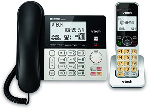 VTech VG208 DECT 6.0 Corded/Cordless Phone with Answering Machine, Call Blocking, Caller ID, Large Backlit Display, Full-Duplex Speakerphone - Silver/Black