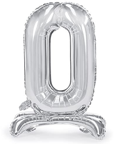 Folienballon Zahl 0 Silber stehend 70 cm Luftbefüllung