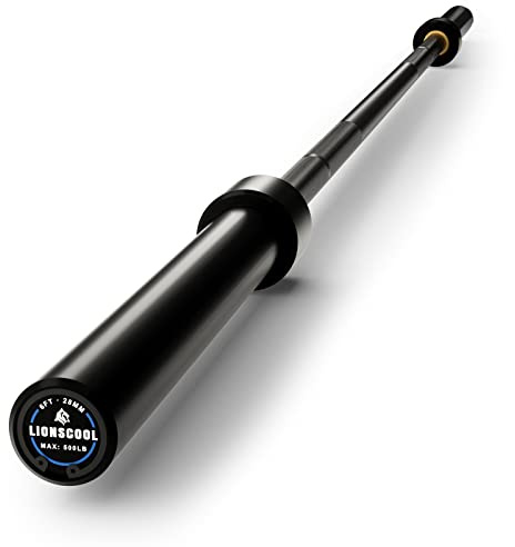 LIONSCOOL Premium 6ft Barbell (Black E-coating, 6FT, 500LBS)