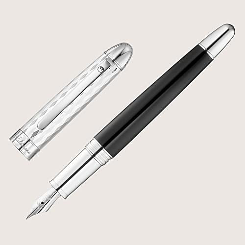 WaldMann PRECIEUX Füllfederhalter mit Edelstahlfeder EF Lack Schwarz Feiner wellenförmiger Diamantschnitt Federstärke auswählen Extra Fein (EF)