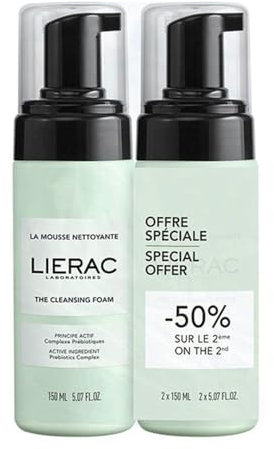 Lierac - Démaquillants - La Mousse Nettoyante 2x150ml - Nettoie et Purifie en Douceur - Soin Visage Tous Types de Peaux - Lot Économique Format Duo