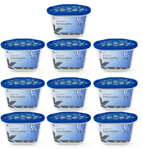 10 x Interior Dehumidifier 500ml - Stop Damp, Mildew and Mold - Ideal Condensation Remover Moisture Absorber for Bedroom, Wardrobe, Kitchen, Office, Caravan, Garage, Bathroom & Basement