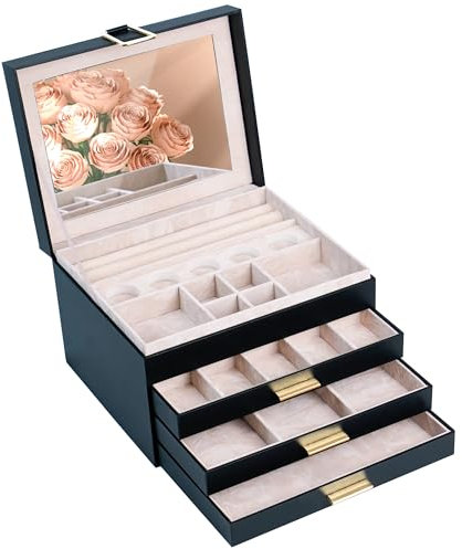 ADEL DREAM Schmuckkästchen Schmuckkasten mit 4 Ebenen Schmuckbox mit Verschluss große Schmuckstücke Schmuckaufbewahrung Geschenke für Damen Schwarz Schwarz