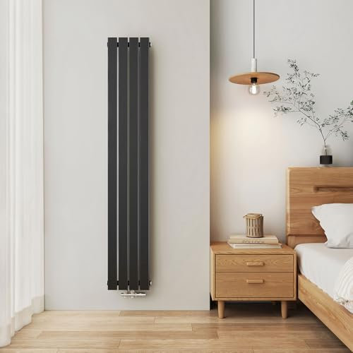EMKE Radiatore Compatto, 1800x300 mm, Verticale, Stretto e Alto per il Bagno, Radiatore a Parete con Pannello Piatto, Collegamento Centrale, Design Elegante, 627 Watt, Nero