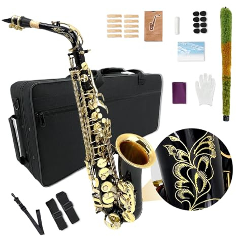 YoungMonic Saxophone alto pour débutants et adultes - Kit débutant avec embouchure, étui de transport, sangles, 10 anches