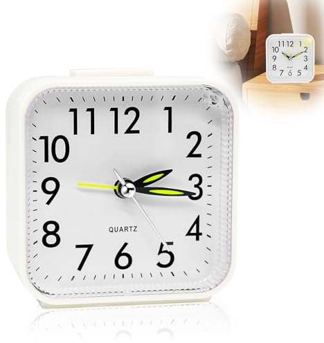 GothicBride Sveglia analogica senza ticchettio con luce, sveglia analogica senza ticchettio, portatile, funzione snooze, funzionamento a batteria, allarme forte per dormienti profondi, da viaggio, per