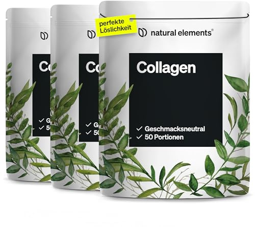 natural elements Collagen Pulver 3er Set - 3x 500 g – Kollagen Hydrolysat Peptide – Kollagen Typ 1 und 3 – perfekte Löslichkeit, natürlicher Geschmack ohne Aromen –laborgeprüfte Qualität