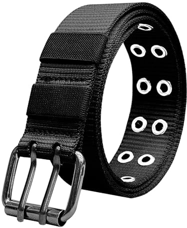LuxStellar Gürtel Arbeitshose, Doppel Dorn Gürtel Aus Strapazierfähigem Canvas mit Robustem Metall Verschluss Koppelgürtel Herren für Arbeit Outdoor und Freizeit Nietengürtel Herren In Schwarz