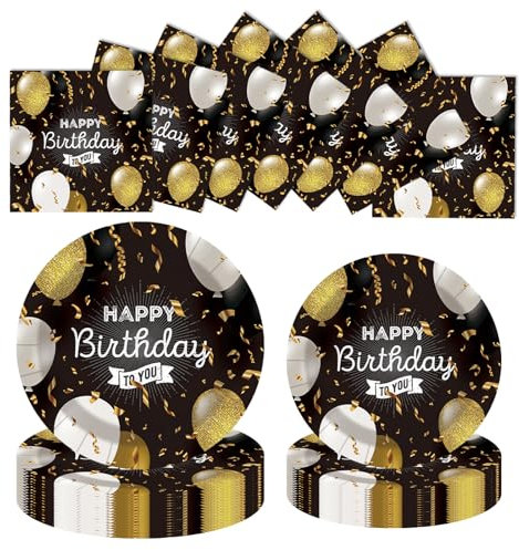 LDFDRT Lot de 60 assiettes et serviettes en carton - Vaisselle de fête d'anniversaire - Assiettes de fête 18 cm, 20 et 23 cm, 20 serviettes et 20 serviettes en papier Décoration