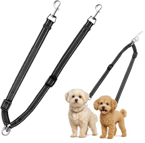 MingXpet Double Dog Leash for Two Dogs, No Pull Dog Leash, 360° Swivel No Tangle for Small Dogs Walking & Training, Shock Absorbing Reflective Bungee, Black