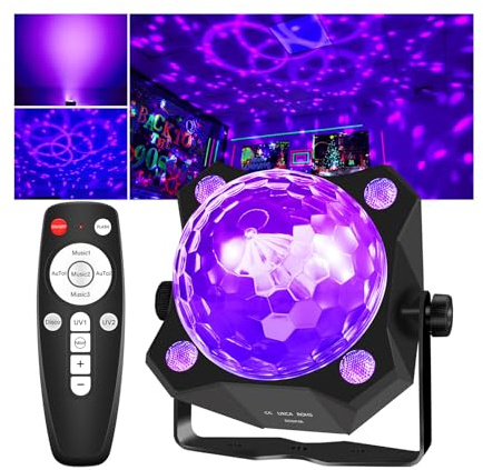 DJPTYGCK 2 in 1 Glow Party Black Light Disco Ball Light with Sound Activated Strobe Dj Party Lights Black Lights, for Halloween Christmas Birthday Decor Classroom Room Family Party Decor