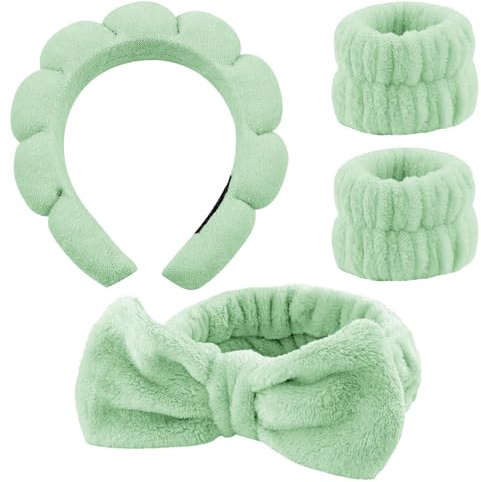 4 stycken hårband för kosmetika, spa pannband för ansiktstvätt hudvård pannband, sminksborttagning hårband, pannband handledstvättband set för kvinnor flickor yoga sport dusch sminksborttagning