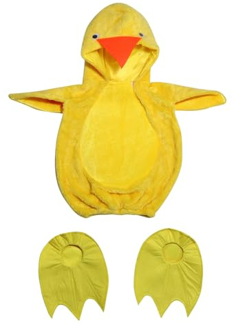 Disfraz de pato de pollo para niños pequeños, unisex, sin mangas, forro polar, chaleco con capucha, parte superior con zapatos, abrigo de gran tamaño, cosplay, disfraz de Halloween (amarillo, 5-6 años
