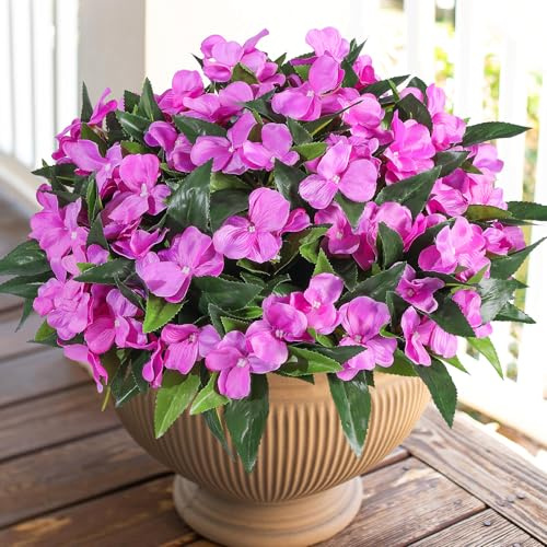 Veryhome Flores artificiales al aire libre, 2 ramos de flores de seda, falsos geranios e impatios para interior y exterior, plantas artificiales resistentes a los rayos UV para el hogar, jardín