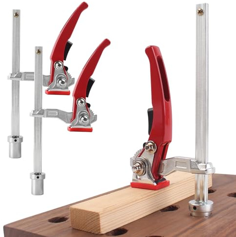 TRUTOPWAY 2 Pack Woodworking Quick Ratchet Bench Dog Clamps, Heavy Duty Hold Down Clamps for MFT Tables, Workbench Accessories for Wood Carving Routing Sanding