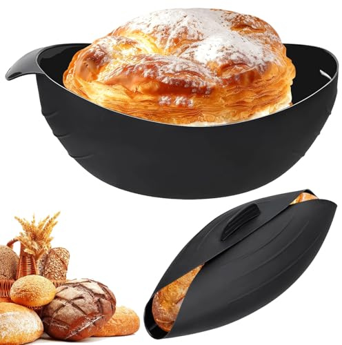 LINTRA 3 en 1 Moule a Pain, Pliable Bol à Pain Ovale, Noir Bol en Silicone Résistant à la Chaleur, Résistant à la Chaleur Jusqu'à 260 °c, pour La Cuisson au Four, Remuer et Fumant