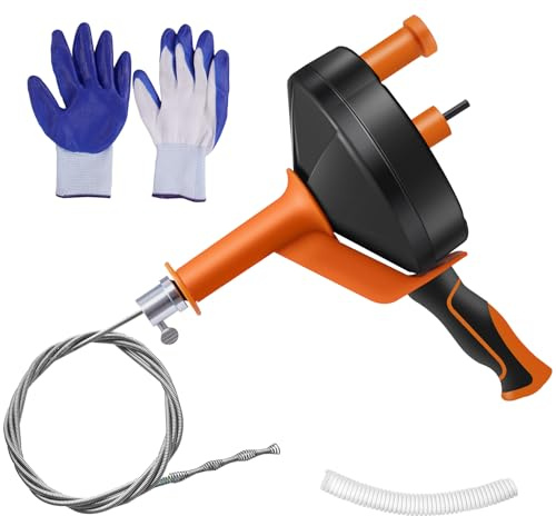 Furet Déboucheur Canalisation 7.6M,Spirale Nettoyage Tuyau,Nettoyage Écologique des Tuyaux avec Tuyau de Protection Gants,Furet Canalisation pour Toilettes Évier Cuisine Salle de Bain
