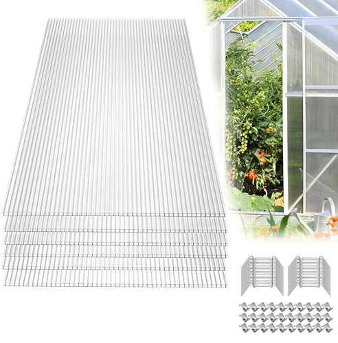YRHome 28er Polycarbonat Doppelstegplatte Hohlkammerstegplatten 605x1210x4mm Gesamtfläche 20,5 m² Stegplatte Gewächshausplatte inkl.100 Klammern & 100 Z Clips