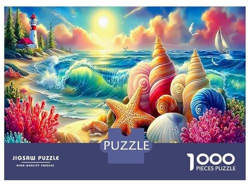 Seaside Scenery 1000 Piece Jigsaw Puzzle - Seaside Shells Beach Harbour Problem Solving Activity - Recycled Paper Puzzle 38x26cm/1000pcs