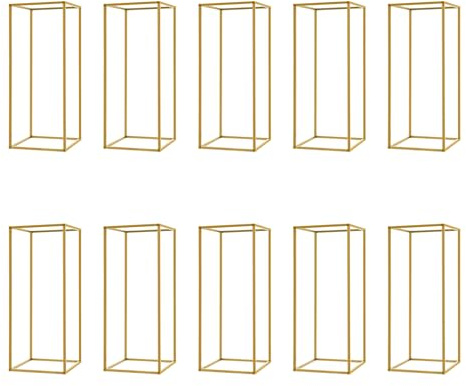10 jarrones dorados para mesas de centro de boda, jarrones de metal con base de flores, soporte para flores, jarrón alto geométrico, estante de exhibición de flores rectangular para el hogar, fiesta