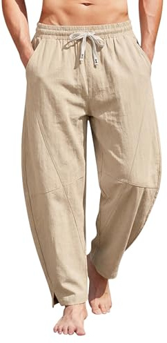 Pantalon Lin Homme Jogging Décontracté Été - Léger Large Randonnée Respirant Grande Taille pour Plage Vacances et Sport Loisirs