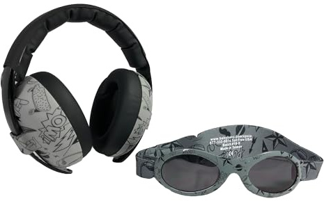 BANZ Cache - oreilles et protection combinés lentilles auditives et soleil pour les bébés et les enfants petit 0-2 ans Gris doodle