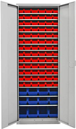 ADB Werkstattschrank Werkzeugschrank Metallschrank mit 90 Stapelboxen 15 Fachböden Magazinschrank Stahlschrank