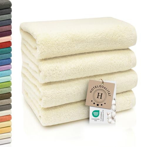 ZOLLNER 4er Set Handtücher - weiche und saugstarke Gästehandtücher - waschbar bis 95°C - Baumwolle - 50x100 cm in Natur
