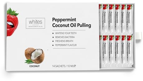 Whites Beaconsfield Coconut Oil Pulling Sachets - Natural Teeth Whitening & Oral Detox, 14 Mint-Flavored Sachets - Freshens Breath, Kills Bad Odor, Removes Plaque & Promotes Healthy Gums, Vegan