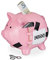 Relaxdays Sparschwein mit Hammer, Emergency Aufschrift, abschließbare Spardose, Keramik, HBT: 14,5 x 15,5 x 20 cm, rosa