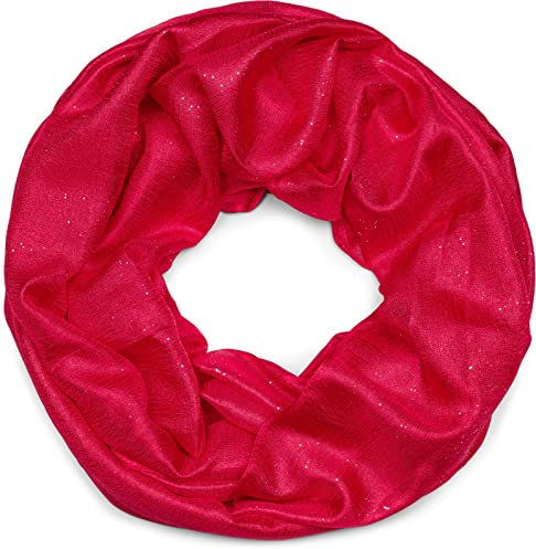 styleBREAKER Damen Loop Schal leicht und seidig mit Glitzer in Unifarben, Schlauchschal, Tuch 01016214, Farbe:Rot