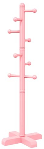 Azaeahom Kids Coat Rack, Freestanding Coat Racks with 8 Hooks 2 Adjustable Height, Tree Coat Rack for Bedroom, Hallway, Entrance, Office, Hats, Handbags,Purse (Pink)