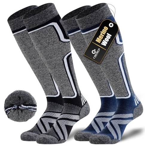 Cirorld Chaussettes de Ski en Laine Mérinos 2 Paires, Chaussettes épaisses et Chaudes au Genou pour l'hiver, le Temps Froid, la Neige, le Ski, le Snowboard, la Chasse, la Randonnée