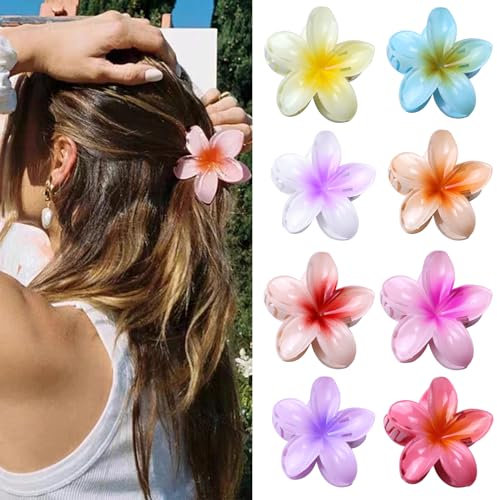 Kavya Kunststoff Blumen Haarklammer Groß 8 Stück, Blumen Spange Bunt Hawaii Blumenklammern - Schöne Karton Verpackt, Haarspange Damen & Mädchen Flower Hair Accessories
