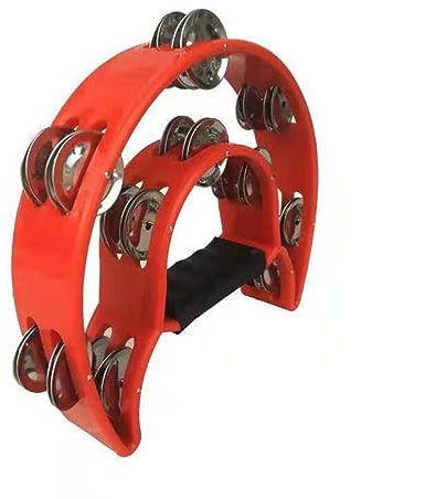 Tamburin für Erwachsene, Handheld Tamburin mit Metallschellen, Tamborines Musikinstrument, Halbmond Percussion Tamburin, zweireihiges Tamburin,Rot