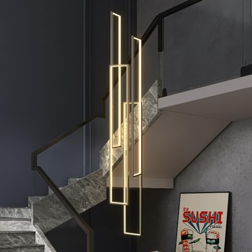 Lámpara Colgante LED Regulable Moderna Lámpara LED Minimalista Lámpara De Araña 140W Colgante Largo Luz Lamparas Decorativa Colgantes Para Salon Comedor Villa Escalera Iluminacion, Negra