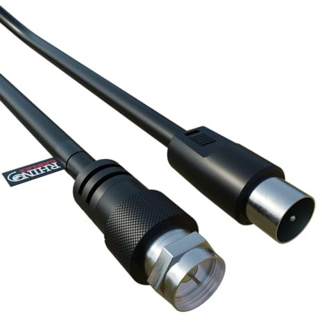 rhinocables - Coaxial Aerial to F-Type M-Male Cable | Enhanced Signal for TV, Sky, Sat, Freesat, Virgin, BT | Durable RG59 75 Ohm | Easy Installation | Black, 1.5m