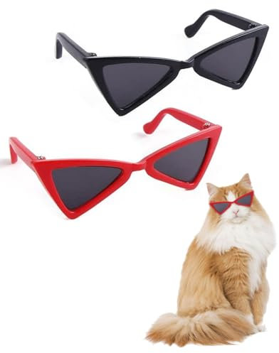 Zeayebsr 2 Stück Hundebrille für kleine Hunde, Sonnenbrille für kleine Hunde, Haustier Brille, Stilvoll und raffiniert, geeignet für Welpen und Kätzchen, Kreative Dreiecksbrille
