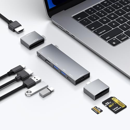 Hub USB C para MacBook, concentrador USB-C 8 en 2, para Thunderbolt 4 hub, 2 HDMI 4K 60Hz, 2 USBC, 2 puertos USB para datos USBA, lector de tarjetas microSD para MacBook Pro de 13 pulgadas, MacBook