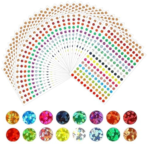5280 punktklistermärken, cirklar, färger, glänsande, små prickar, 6 mm, självhäftande etiketter för kalender, planerare, pysselpapper (16 färger/30 ark)