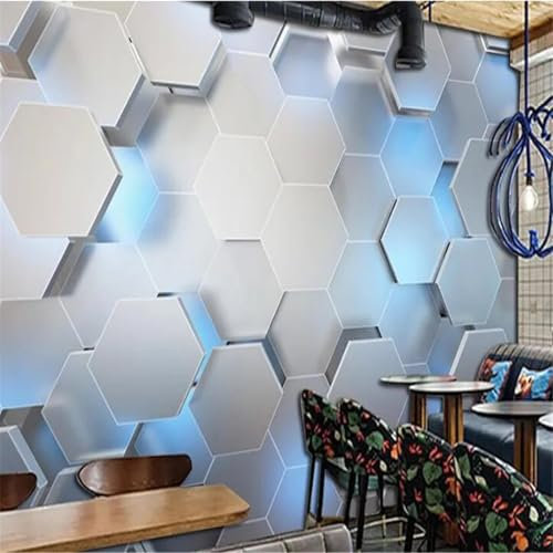 WEIMEIJIE Papel tapiz geométrico poligonal metálico con tecnología 3D, KTV, cibercafé, restaurante, sala de juegos de deportes electrónicos, decoración industrial