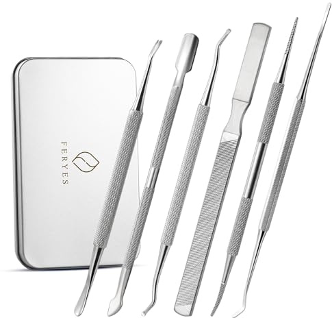FERYES Ingrown Toenail Removal Tool Kit - 6 Piece Pedicure & Manicure Tools Set with Nail Files, Lifters, Cuticle Trimmers - Podiatrist Grade Nail Care Kit for Thick & Ingrown Nails